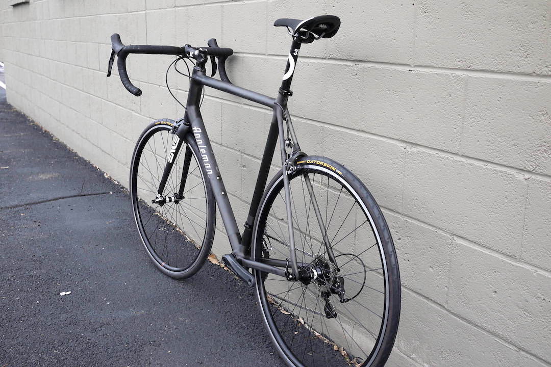 custom Appleman road bike from the rear with caliper brakes